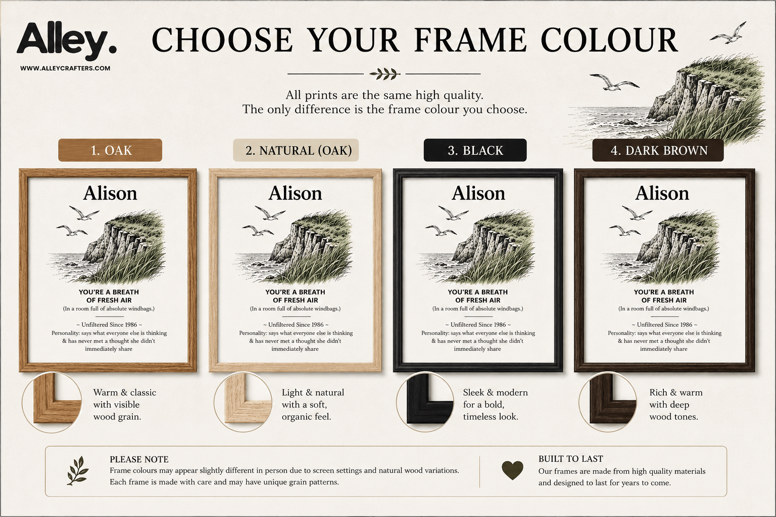 Personalised Coastal Name Art Framed Canvas Print with Quote - AlleyCrafters