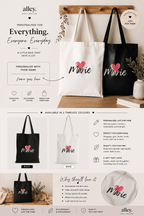 Personalised Heart Tote Bag | Custom Name Cotton Tote | Gift for Her UK - AlleyCrafters