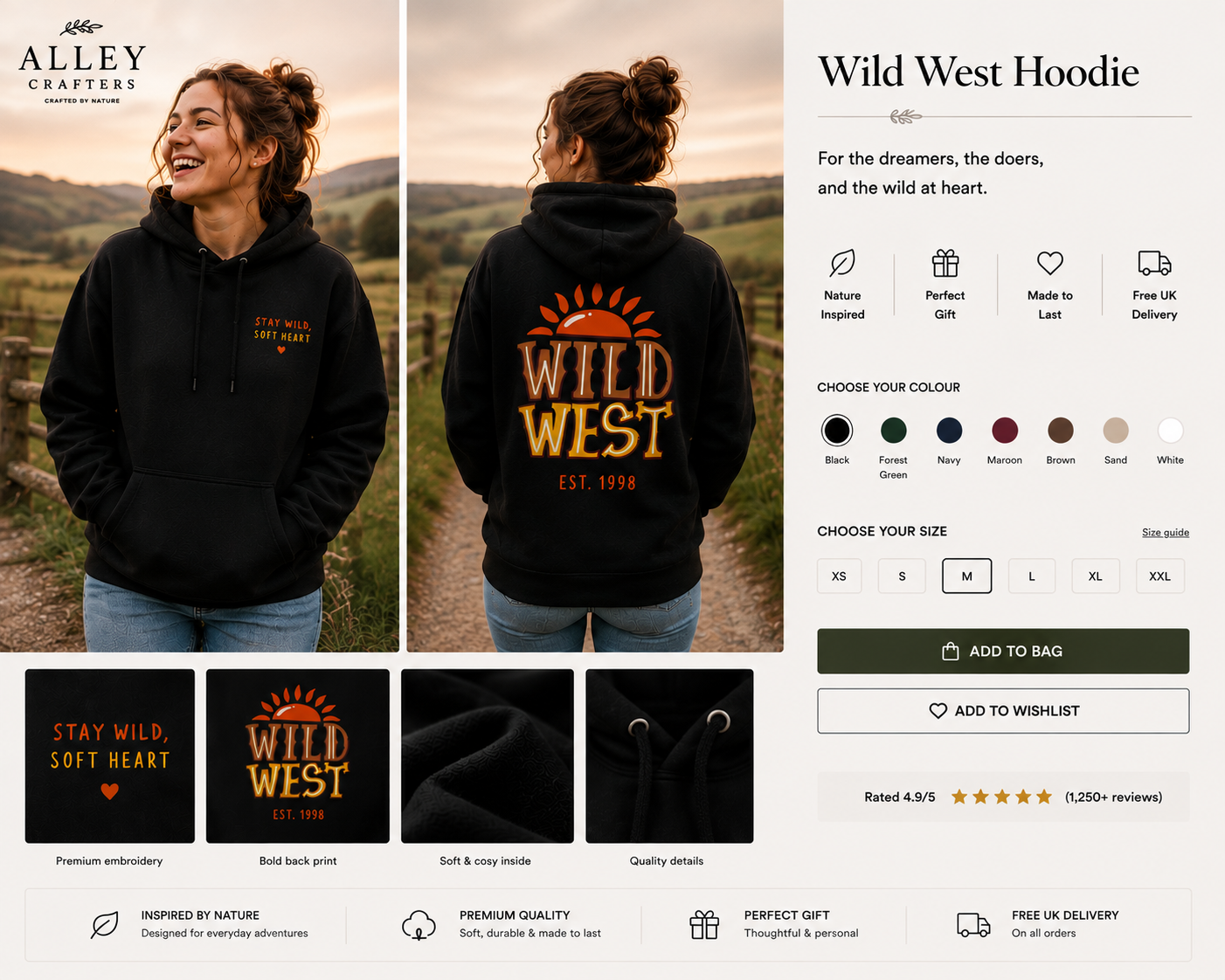 Black Wild West hoodie with front 'Stay Wild Soft Heart' and back 'Wild West' print
