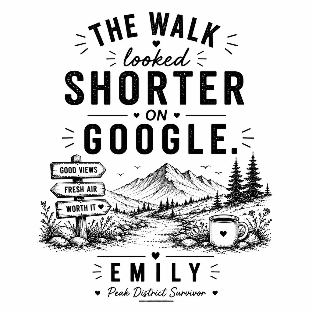 Personalised Enamel Camping Mug — "The Walk Looked Shorter on Google" Funny Hiking Gift