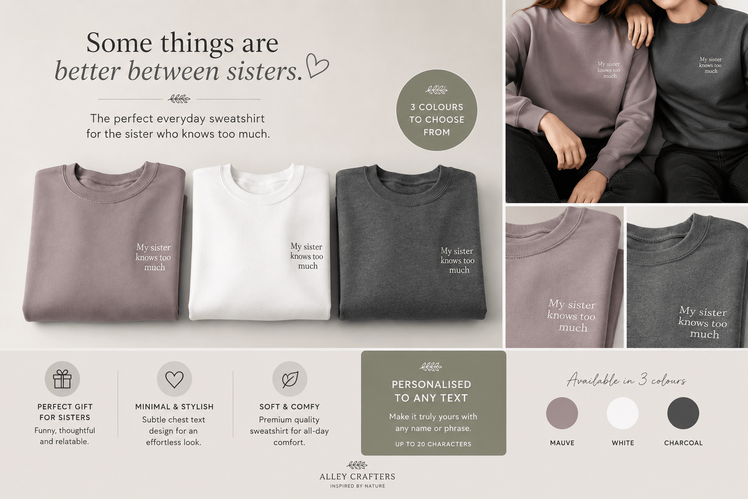 My Sister Knows Too Much Sweatshirt | Funny Sister Gift Jumper UK - AlleyCrafters