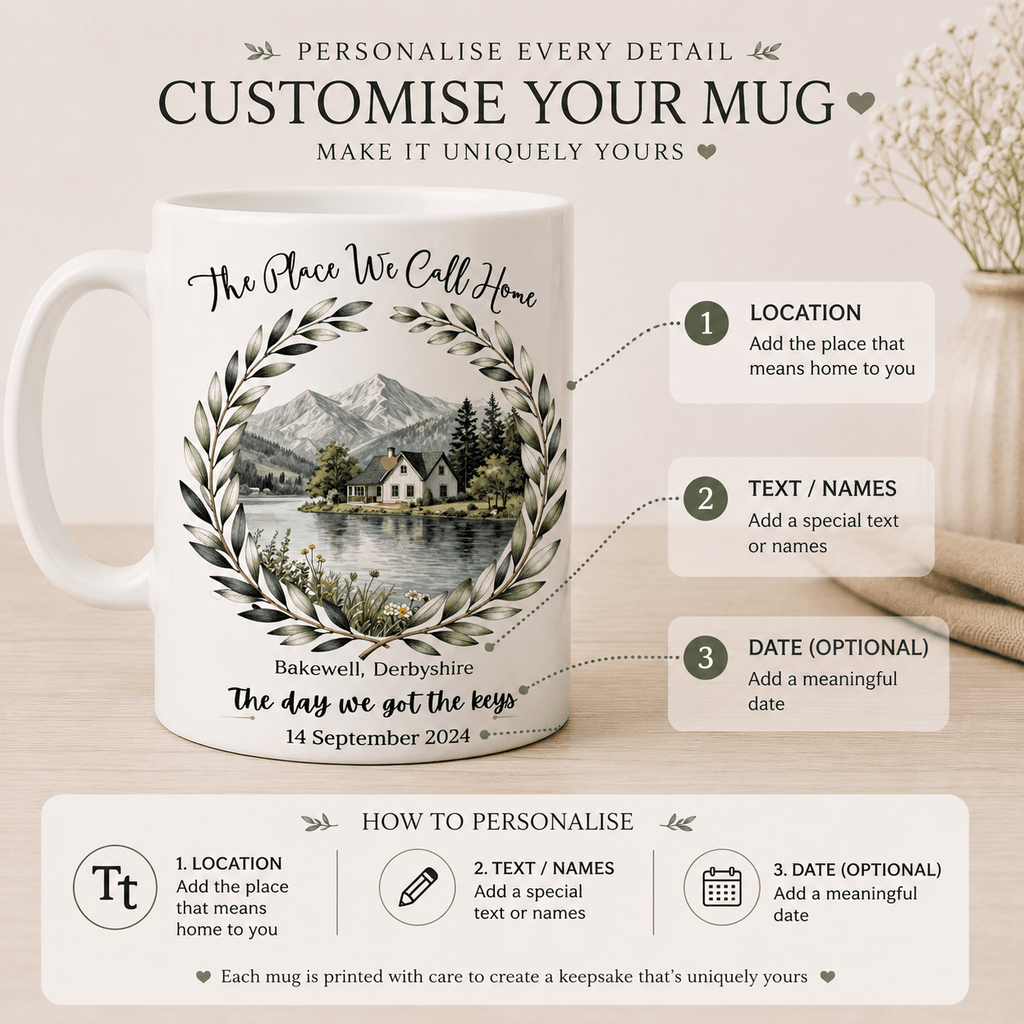 Personalised Lake Scene Mug with Custom Date | The Place We Call Home - AlleyCrafters