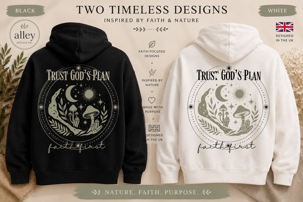 Black wolf graphic faith hoodie with large front print and pullover hood