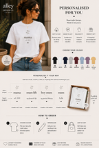 White personalised T-shirt with small “mama” print and display of color options