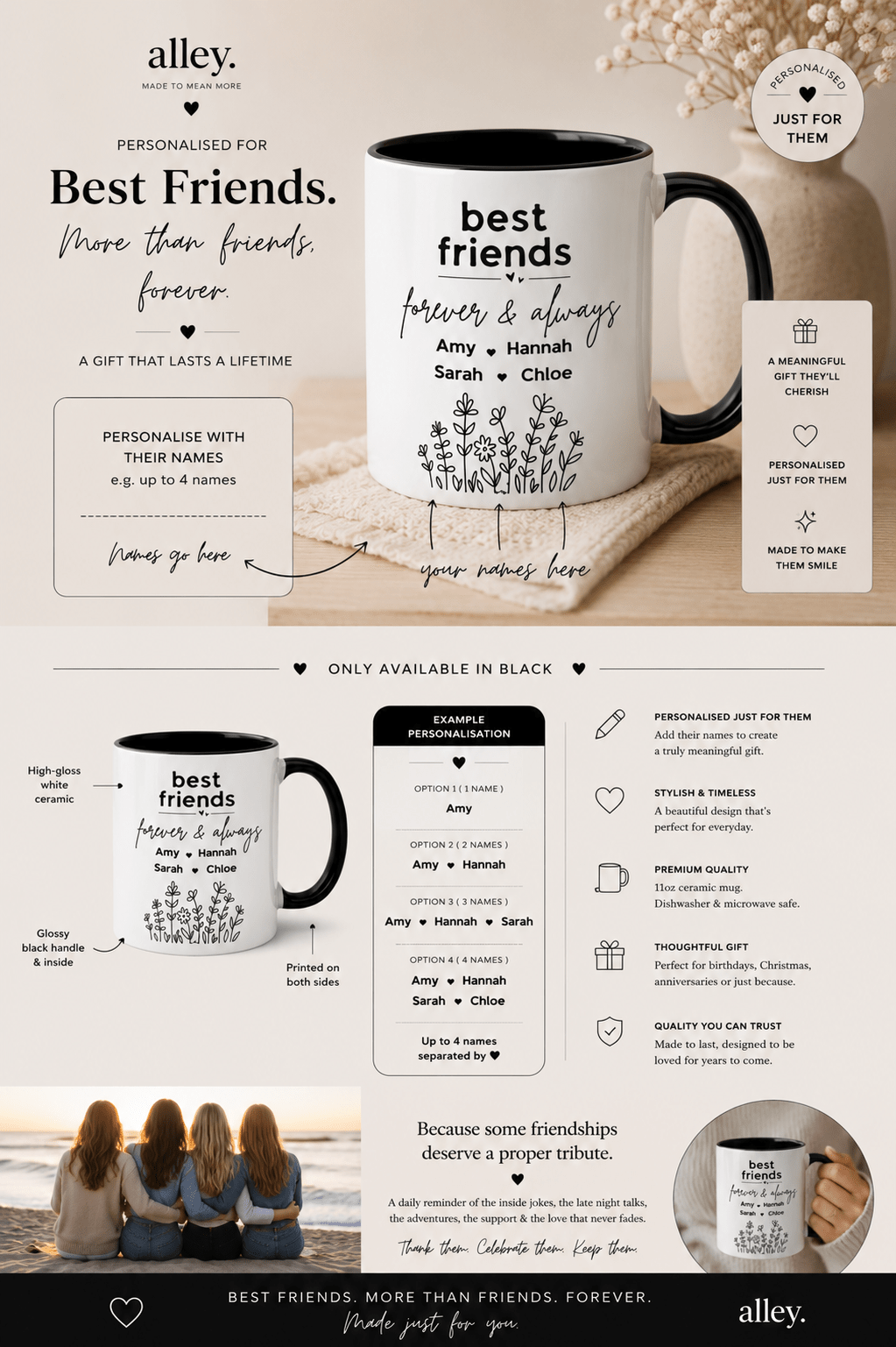 Personalised Best Friends Coffee Mug | Custom Names | Forever & Always - AlleyCrafters