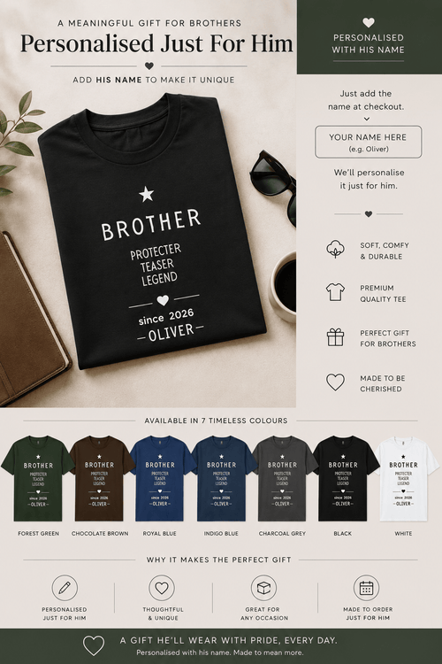 Personalised Brother T-Shirt | Protector Teaser Legend | Custom Name Gift - AlleyCrafters