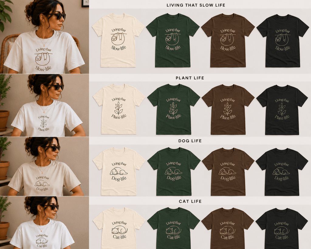 Living That Life T-Shirt | Slow Life, Plant Life, Cat Life & Dog Life - AlleyCrafters