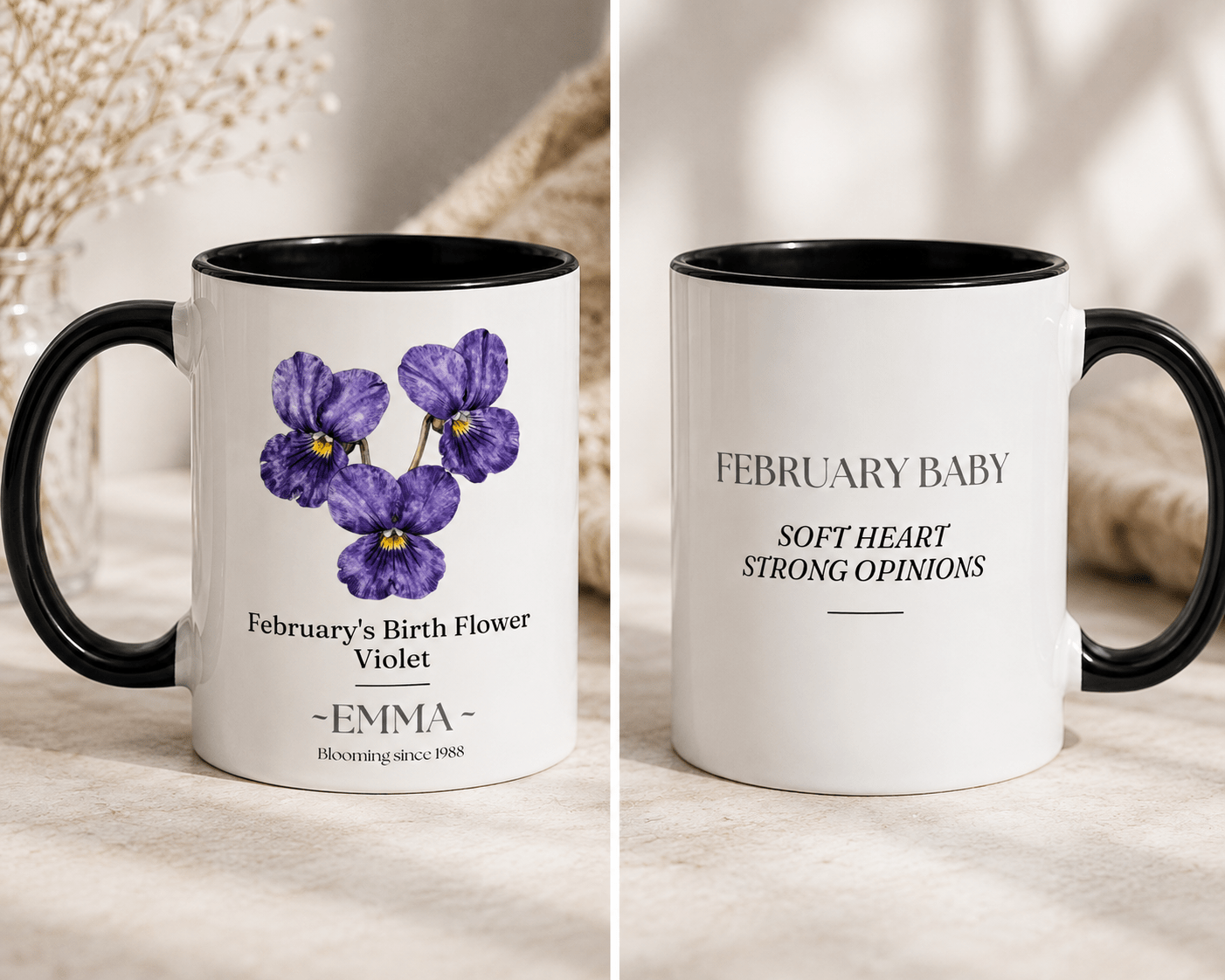 Personalised Birth Flower Mug with Name — Choose Your Birth Month - AlleyCrafters