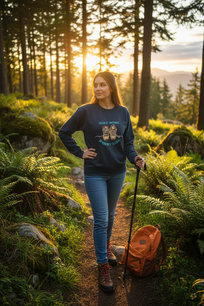 Hike More, Worry Less Sweatshirt- Cozy Hiking Crewneck for Outdoor Lovers