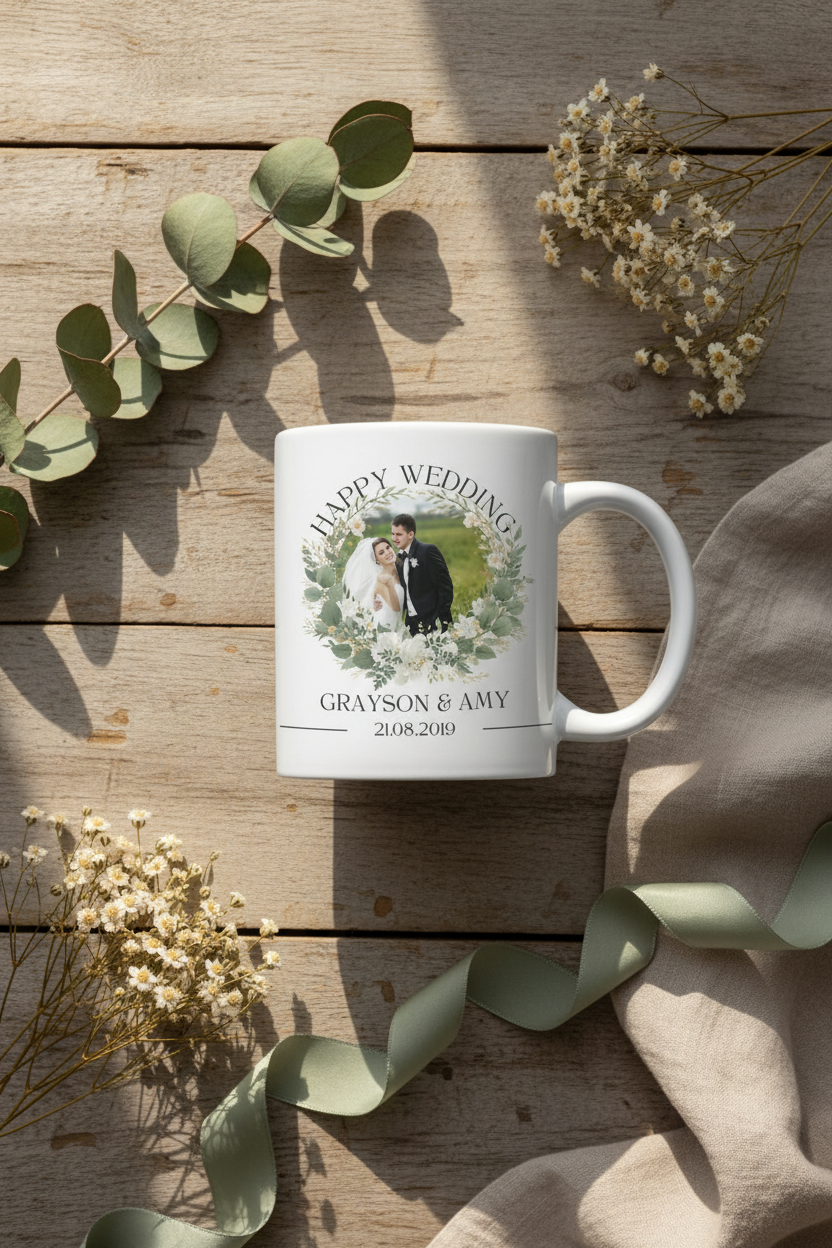 Personalised Wedding Mug for Couples - Happy Wedding Gift