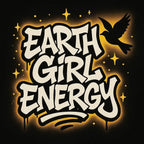 Hoodie chest logo graphic with Earth Girl Energy text, star shapes, and bird