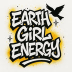 Hoodie chest logo graphic reading Earth Girl Energy with bird and star accents