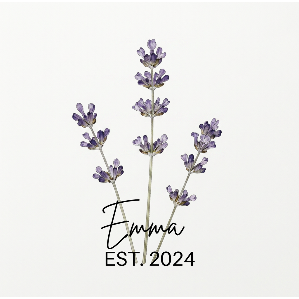 Personalised Lavender Sprig T-Shirt | Custom Name & Year | Botanical Gift for Her