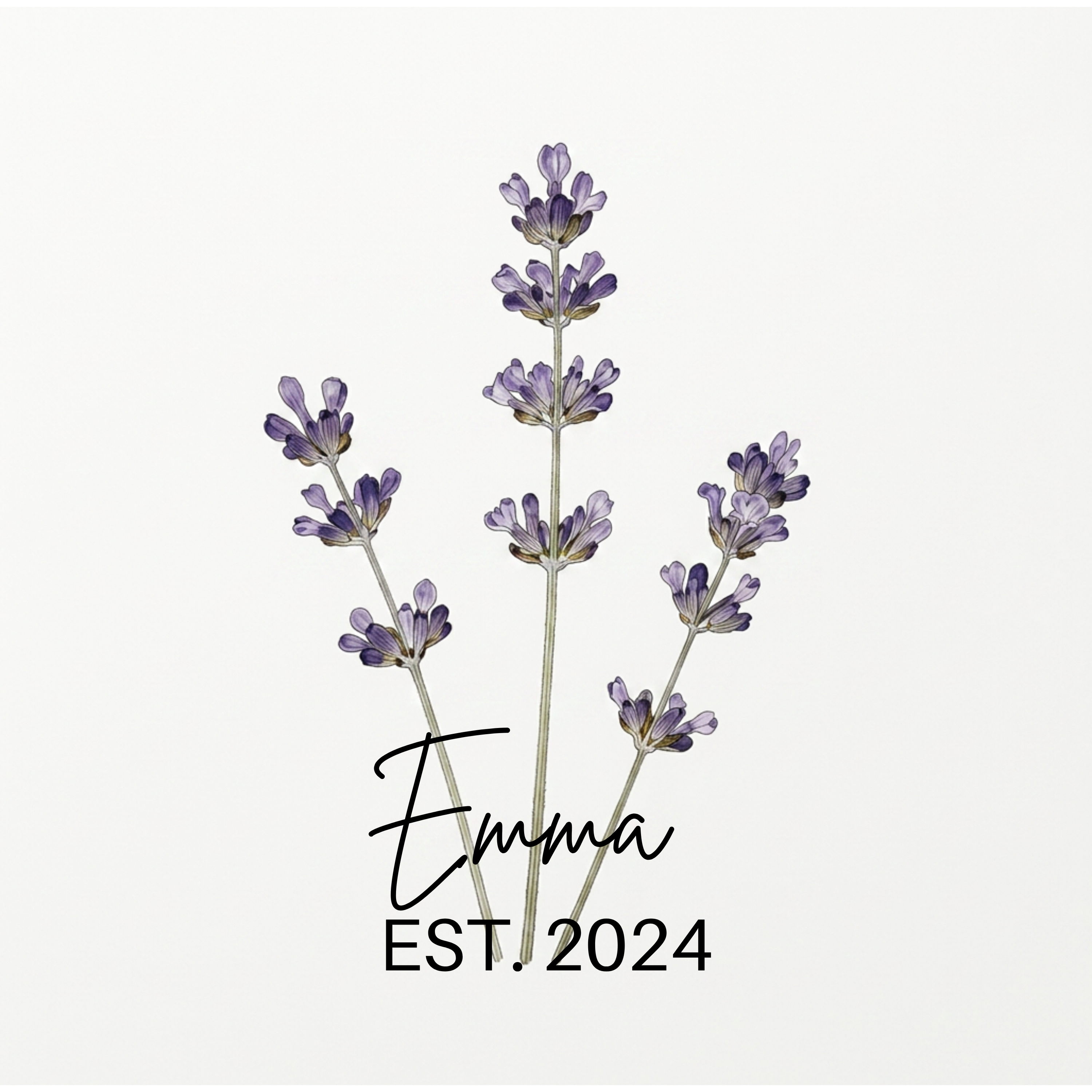 Personalised Lavender Sprig T-Shirt | Custom Name & Year | Botanical Gift for Her
