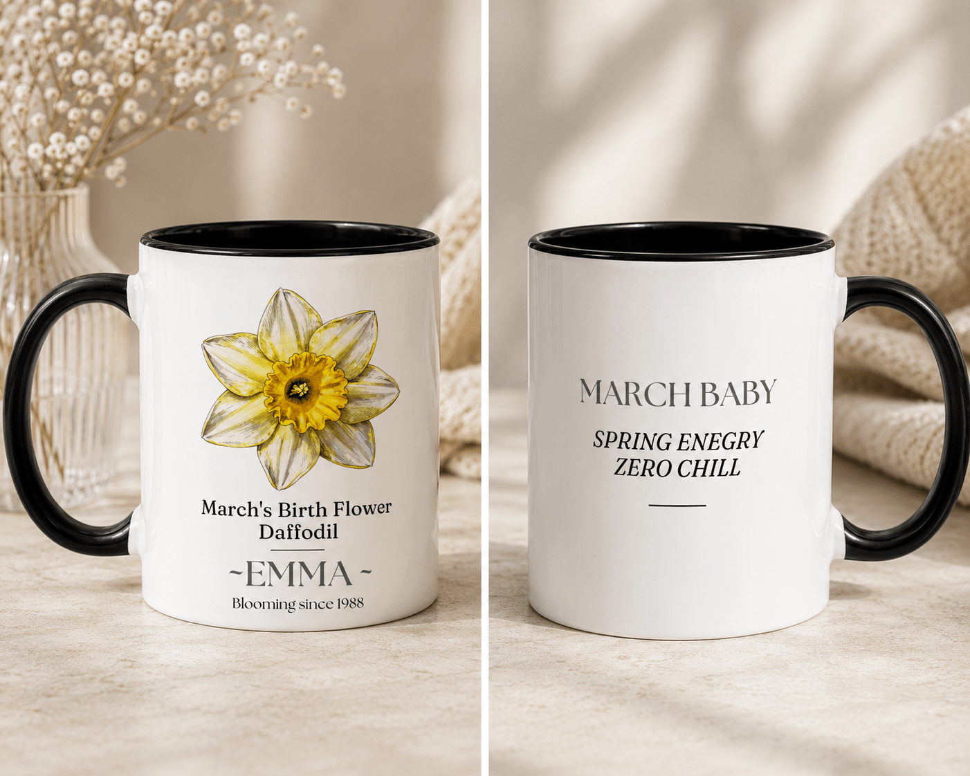 Personalised Birth Flower Mug with Name — Choose Your Birth Month - AlleyCrafters