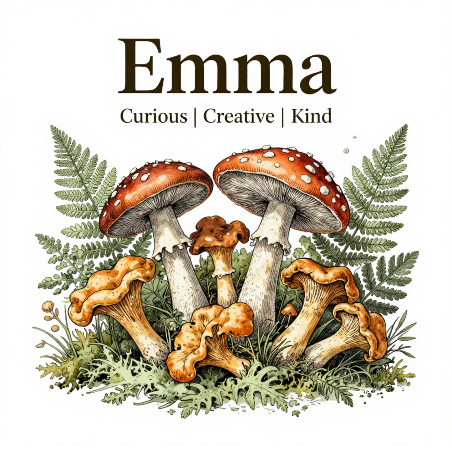 Personalised Botanical Mushroom Mug | Custom Name & 3 Words 11oz Ceramic