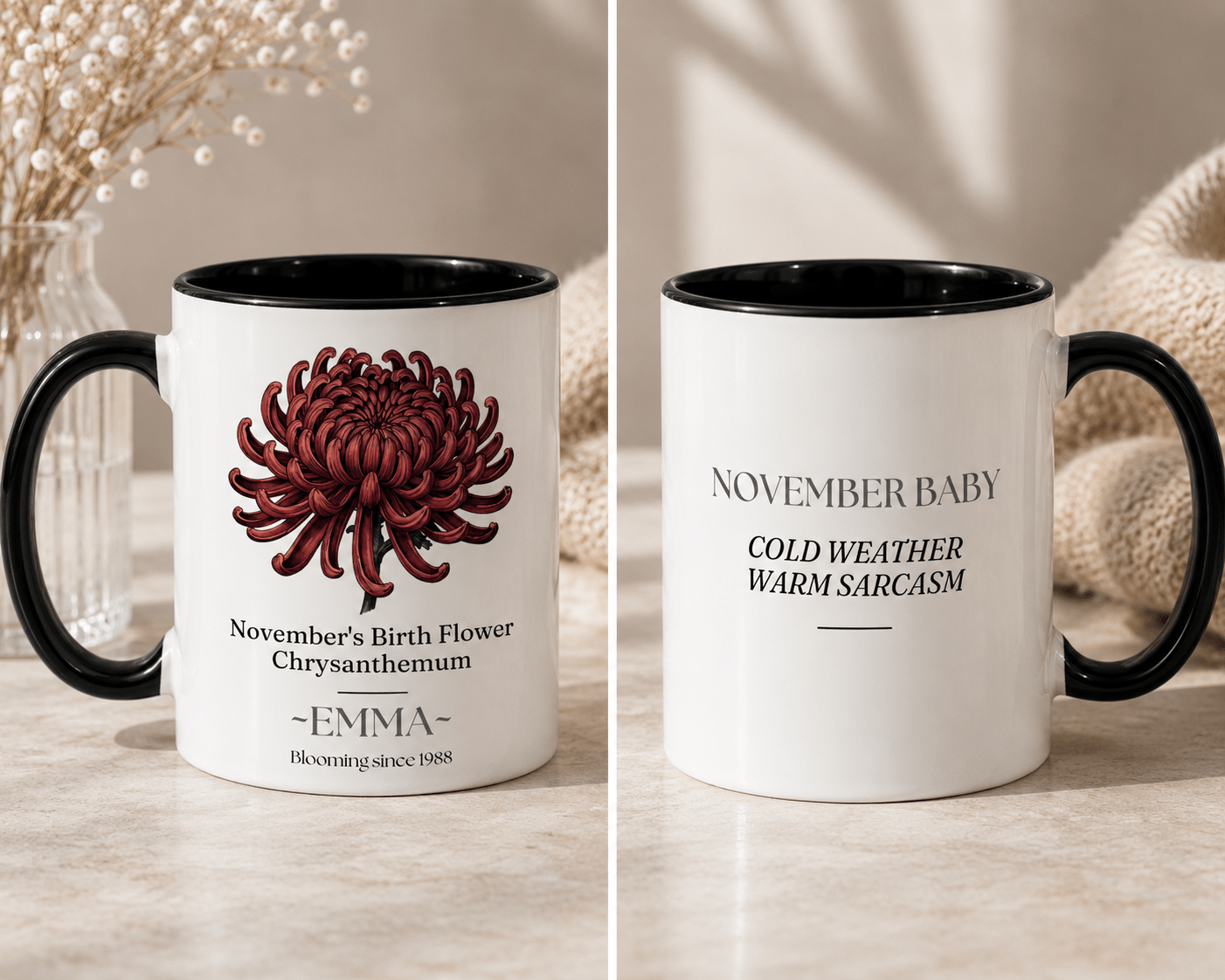 Personalised Birth Flower Mug with Name — Choose Your Birth Month - AlleyCrafters
