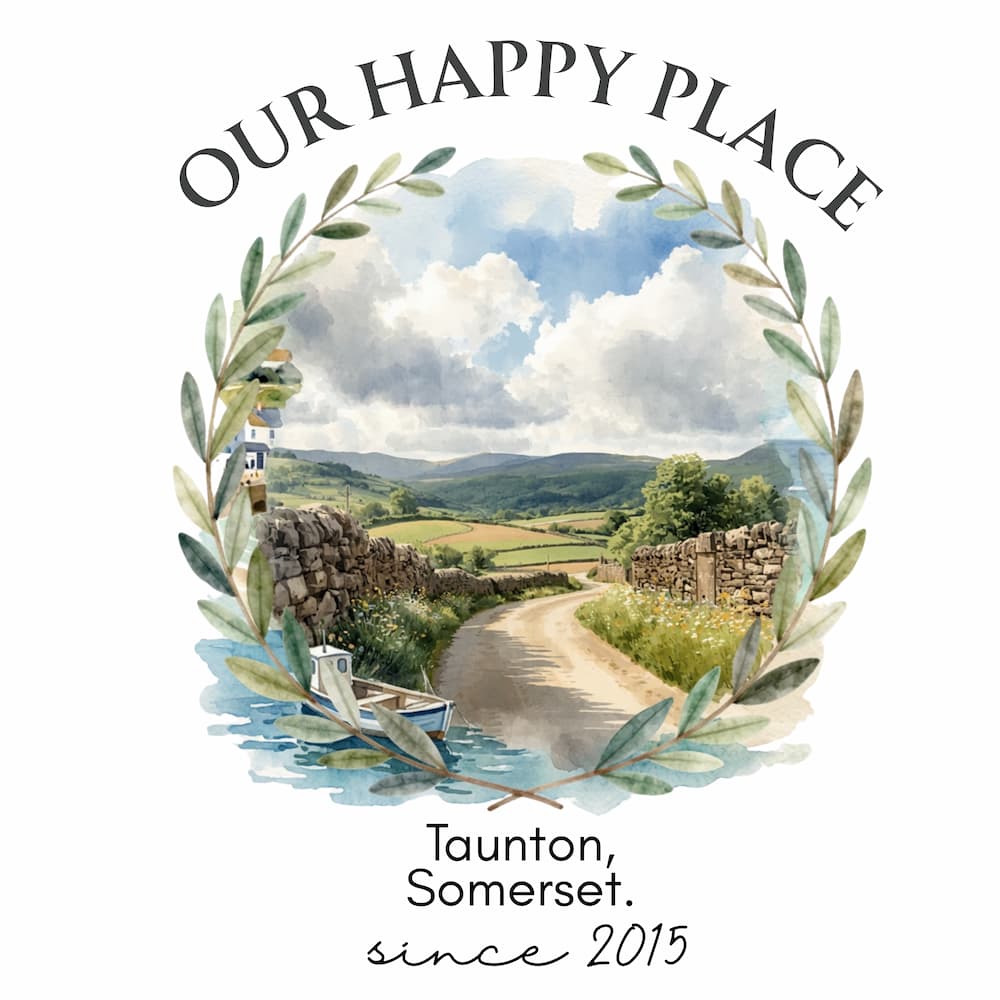 Scenic landscape T-shirt design print with floral wreath, sea cove and “since 2015”