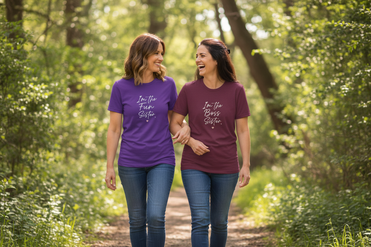 Adult Sisters Walking Purple and Maroon
