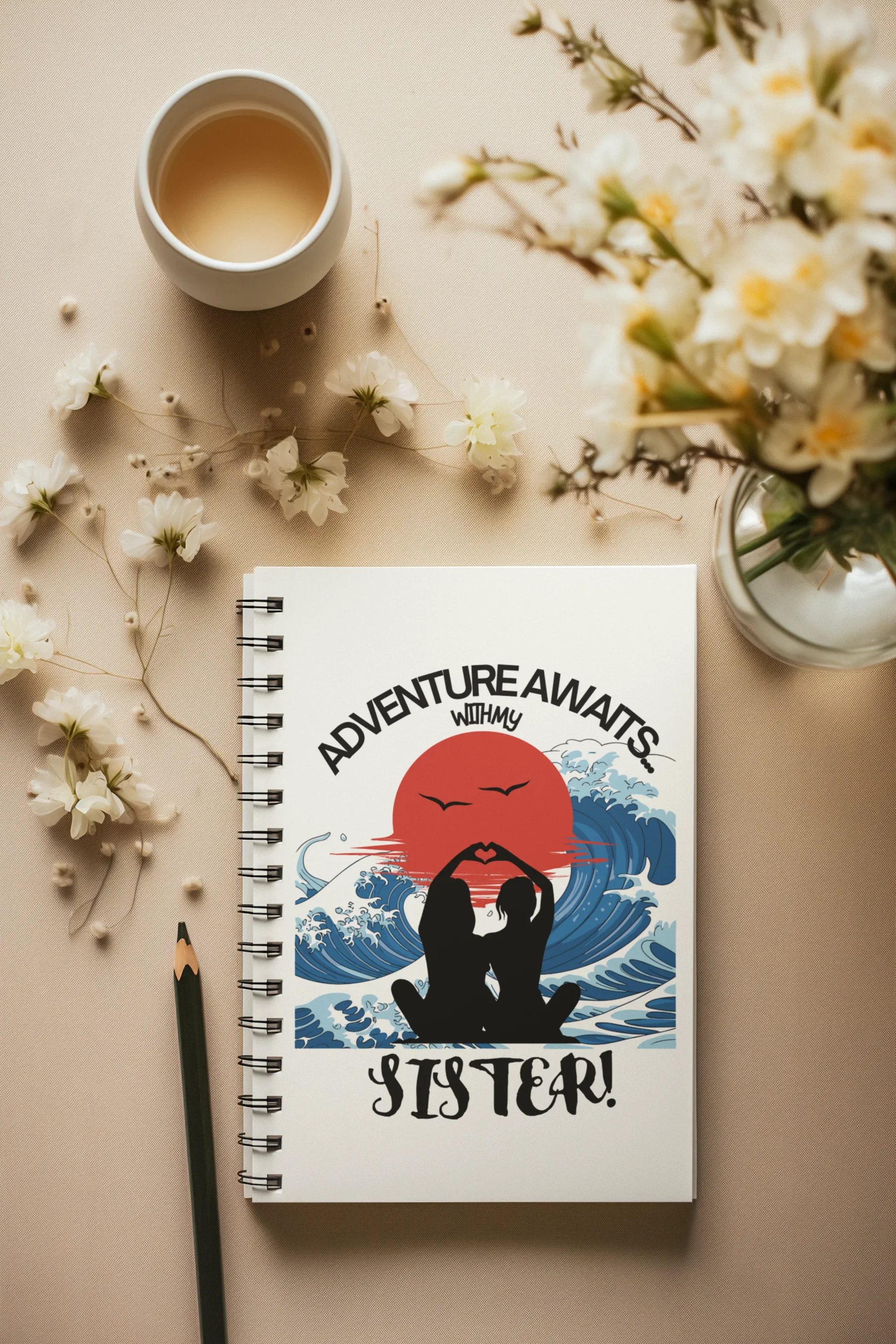 Adventure Awaits with My Sister A5 Spiral Notebook — Travel Journal for Sisters - Alley Crafters