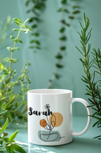 White ceramic mug with Sarah name and floral pot graphic on the front