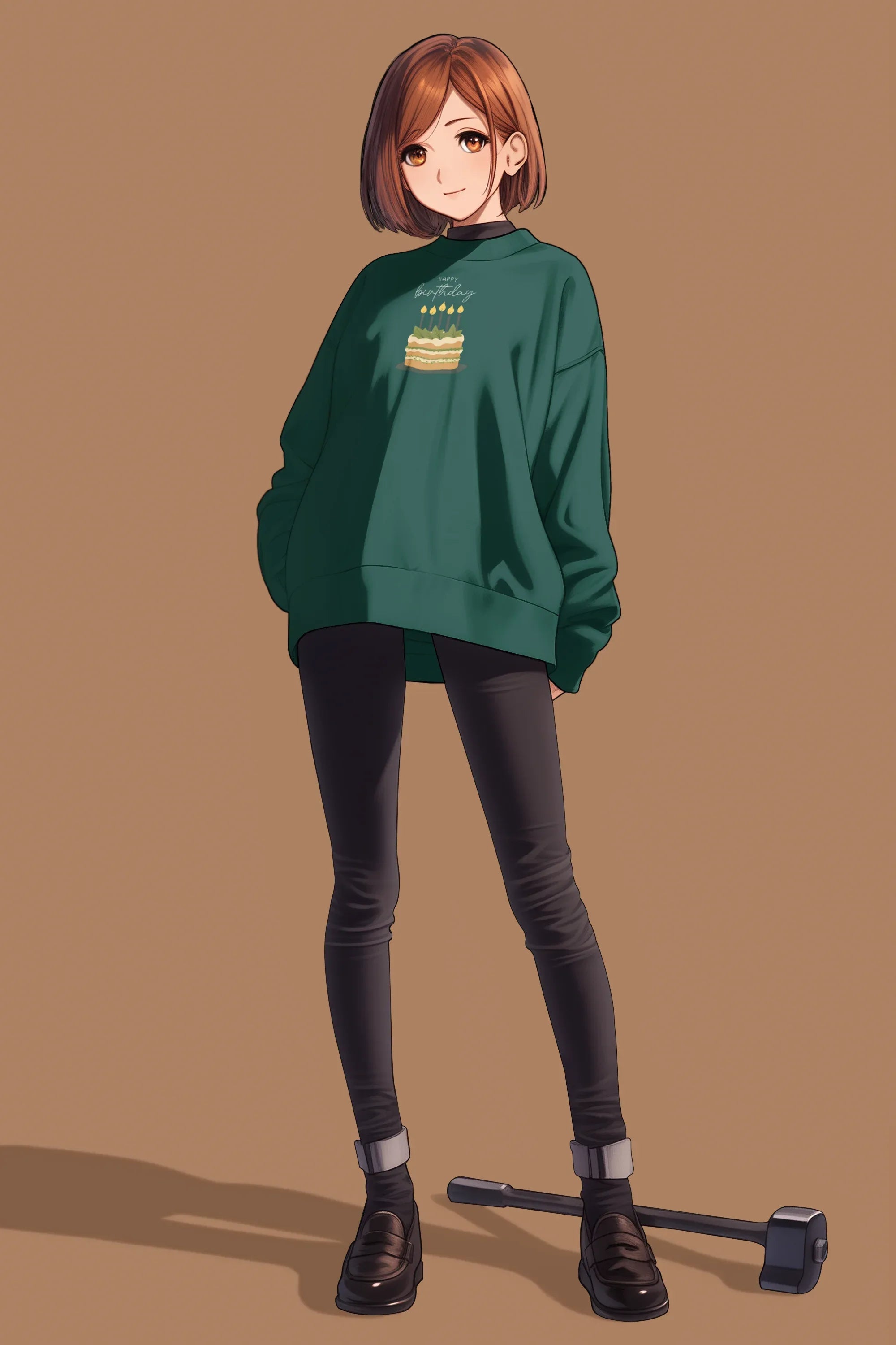 Dark green sweatshirt with birthday cake and “Happy Birthday” print on the chest