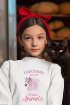 Kids white sweatshirt with back unicorn and "Spirit Animals" graphic print