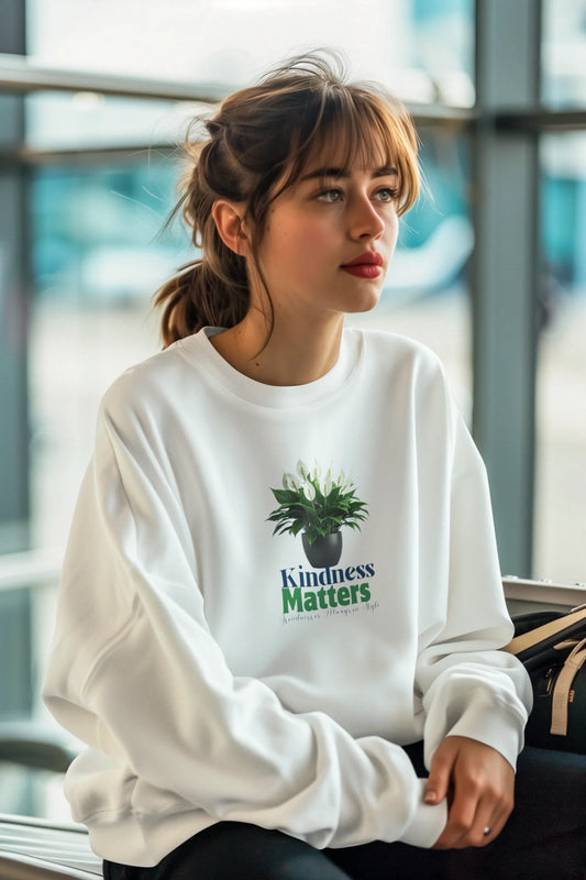 Crewneck Sweatshirt – 'Kindness Matters' Green Tree Graphic - Alley Crafters