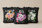 Personalised Floral Tote Bag | Custom Name, Text & Date | Choose Rose Colours | Eco Gift - Alley Crafters