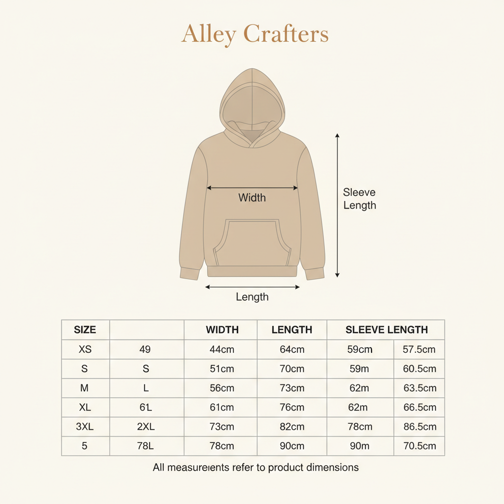 "No Bad Days" hoodie size chart with hooded sweatshirt diagram and measurements