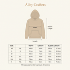 "No Bad Days" hoodie size chart with hooded sweatshirt diagram and measurements
