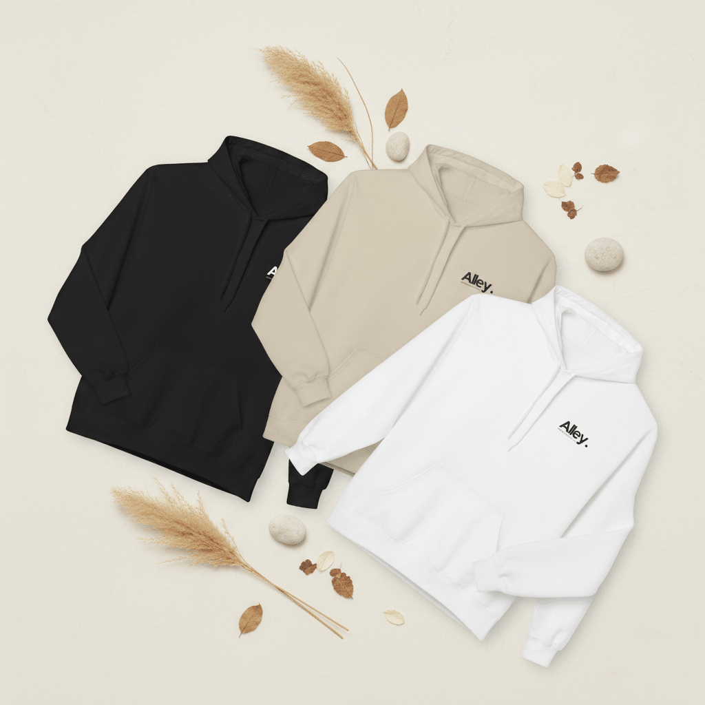 Alley. Minimalist Chest Logo Hoodie — Lightweight White Pullover - AlleyCrafters