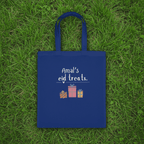 Navy blue cotton tote bag with handles and “Amal’s eid treats” text and gift icons.