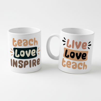 Angled view showing both designs on mug