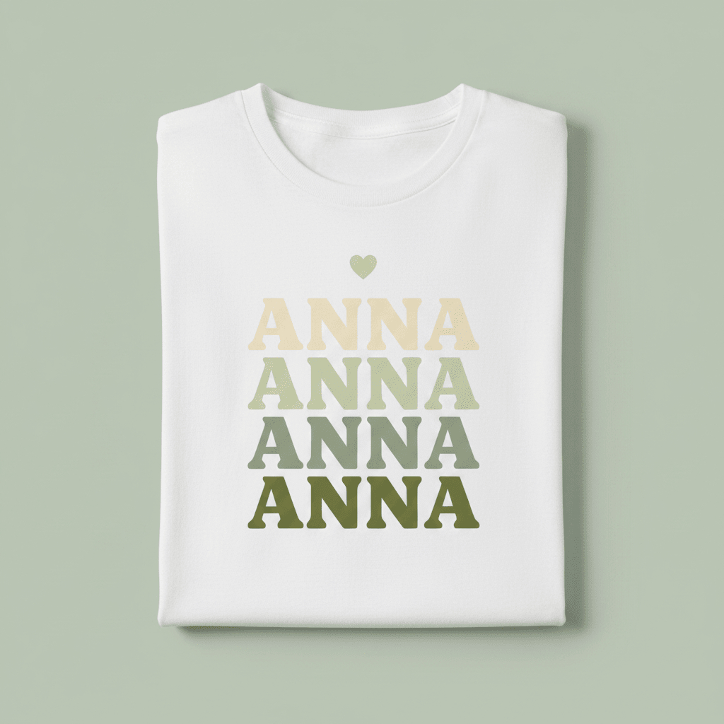 White name stack T-shirt with ANNA text graphic in stacked rows