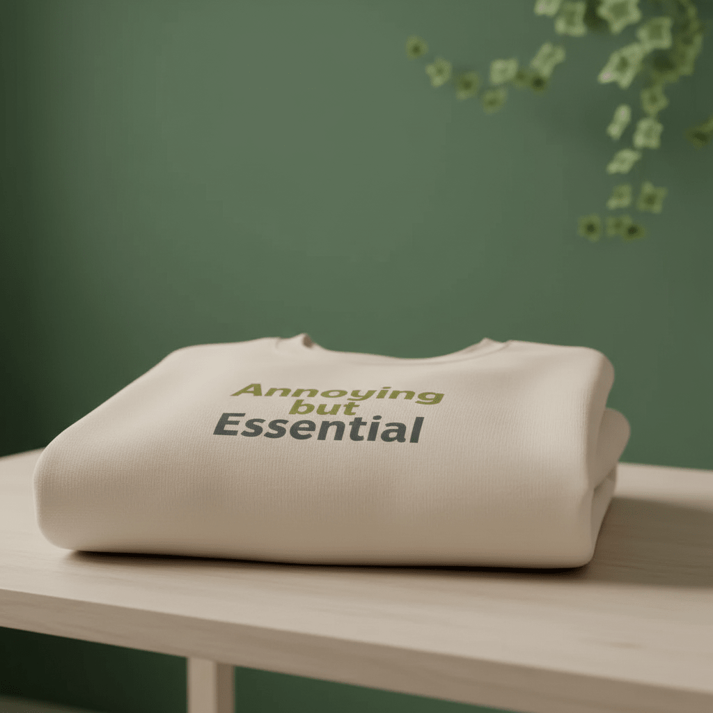 Light sand unisex sweatshirt stacked with 'Annoying but Essential' slogan