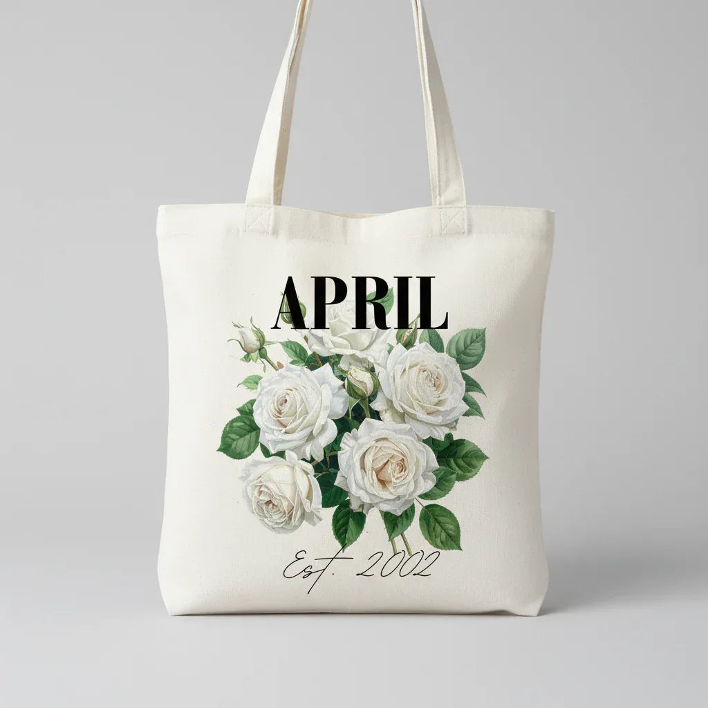 Personalised Floral Tote Bag | Custom Name, Text & Date | Choose Rose Colours | Eco Gift - Alley Crafters