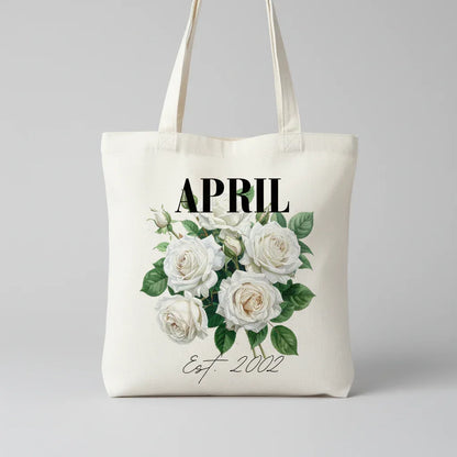 Personalised Floral Tote Bag | Custom Name, Text & Date | Choose Rose Colours | Eco Gift - Alley Crafters