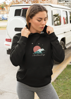 Black hooded sweatshirt on model outdoors, front No Bad Days graphic