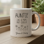 Auntie mug zoomed in windowsill