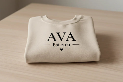 Personalised Text Sweatshirt with EST Year. Custom Jumper UK - Alley Crafters