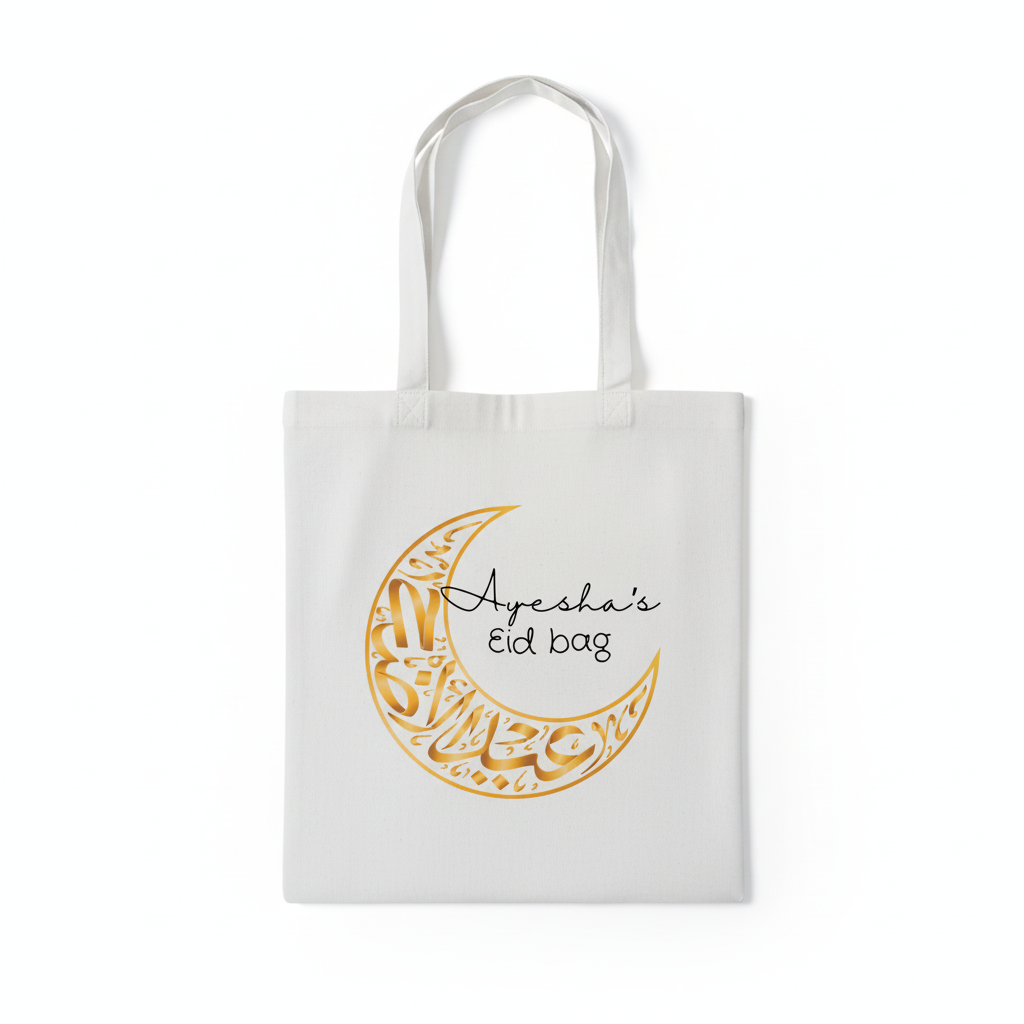 Ayesha's Eid Bag - White A4 Tote with Golden Crescent