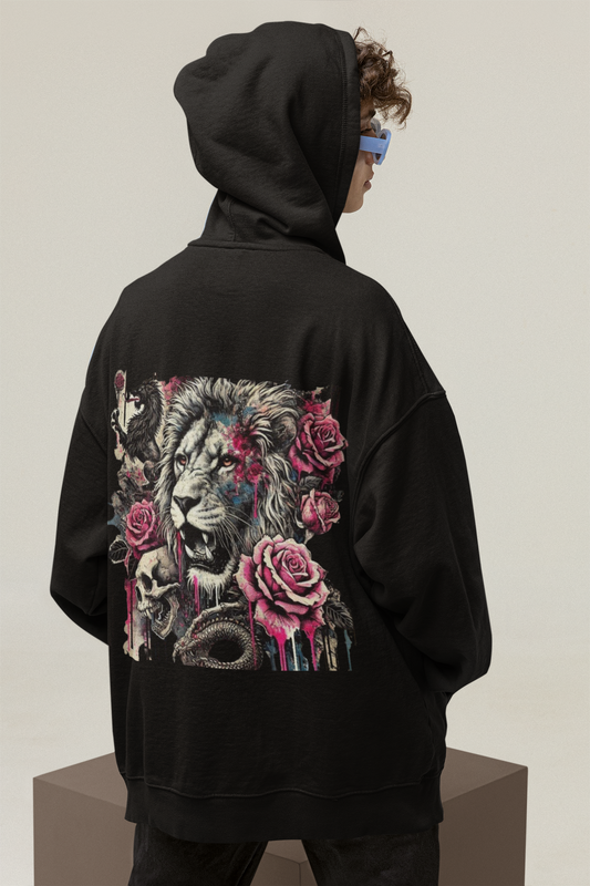 Hooded Sweatshirt - Lion Skull Dragon Design