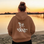 Caramel brown hoodie with large back logo graphic on hooded back