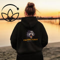 Black hoodie with back wolf logo, 'FAITH FIRST' and Trust God's Plan text