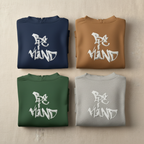 Unisex graphic hoodies in navy, tan, green, and light gray