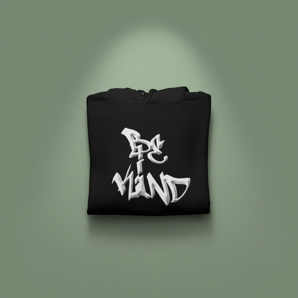 Black unisex hoodie with white graffiti-style graphic on front
