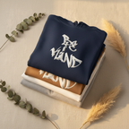 Navy unisex graphic hoodie with white logo print