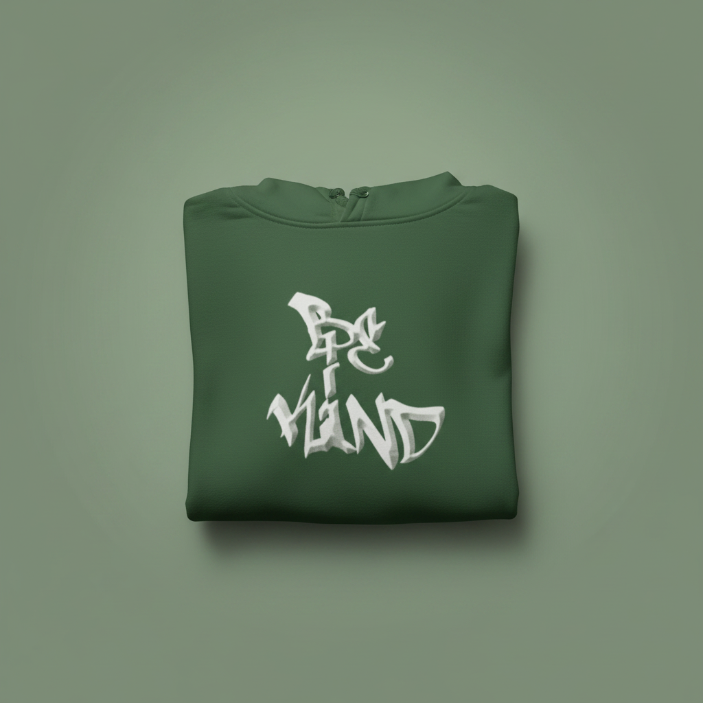 Moss green unisex hoodie with white graphic on front