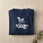 Dark navy unisex hoodie with white graphic on back